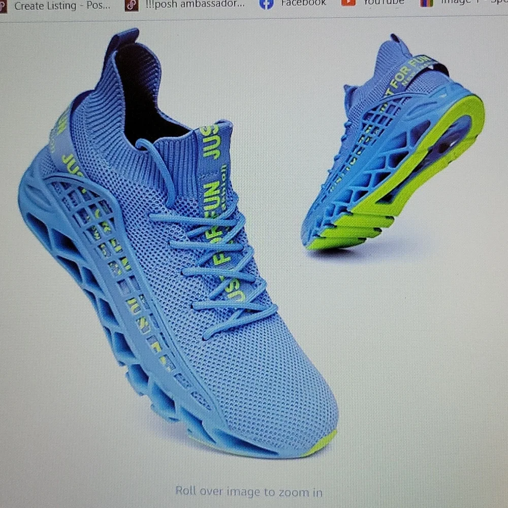 FZUU Mens Athletic Running Walking Non Slip Sneakers knit upper sky blue…12 NEW